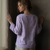 Lace-trimmed Patchwork Artistic Vintage Laid-back Style Loose Boat-neck Long-sleeve Top