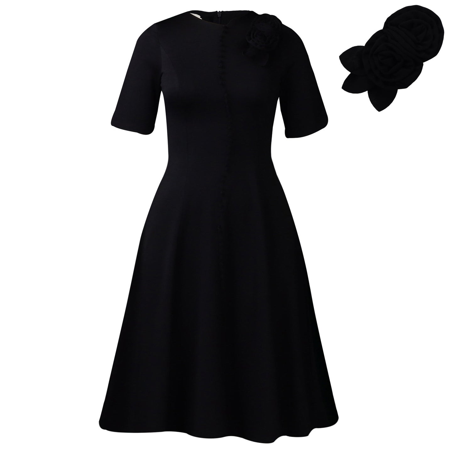 Women's Solid-Color Crew-Neck Elegant Dress