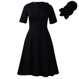Women's Solid-Color Crew-Neck Elegant Dress