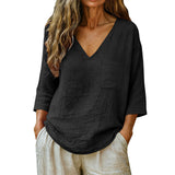 Women's Casual Loose Fashion Cotton-Linen V-Neck Top