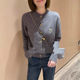 Raccoon Fur Yarn Embroidered Badge Sweater Coat